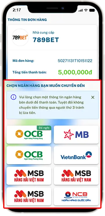 Bước 4: Chọn ngân hàng mình muốn chuyển.
